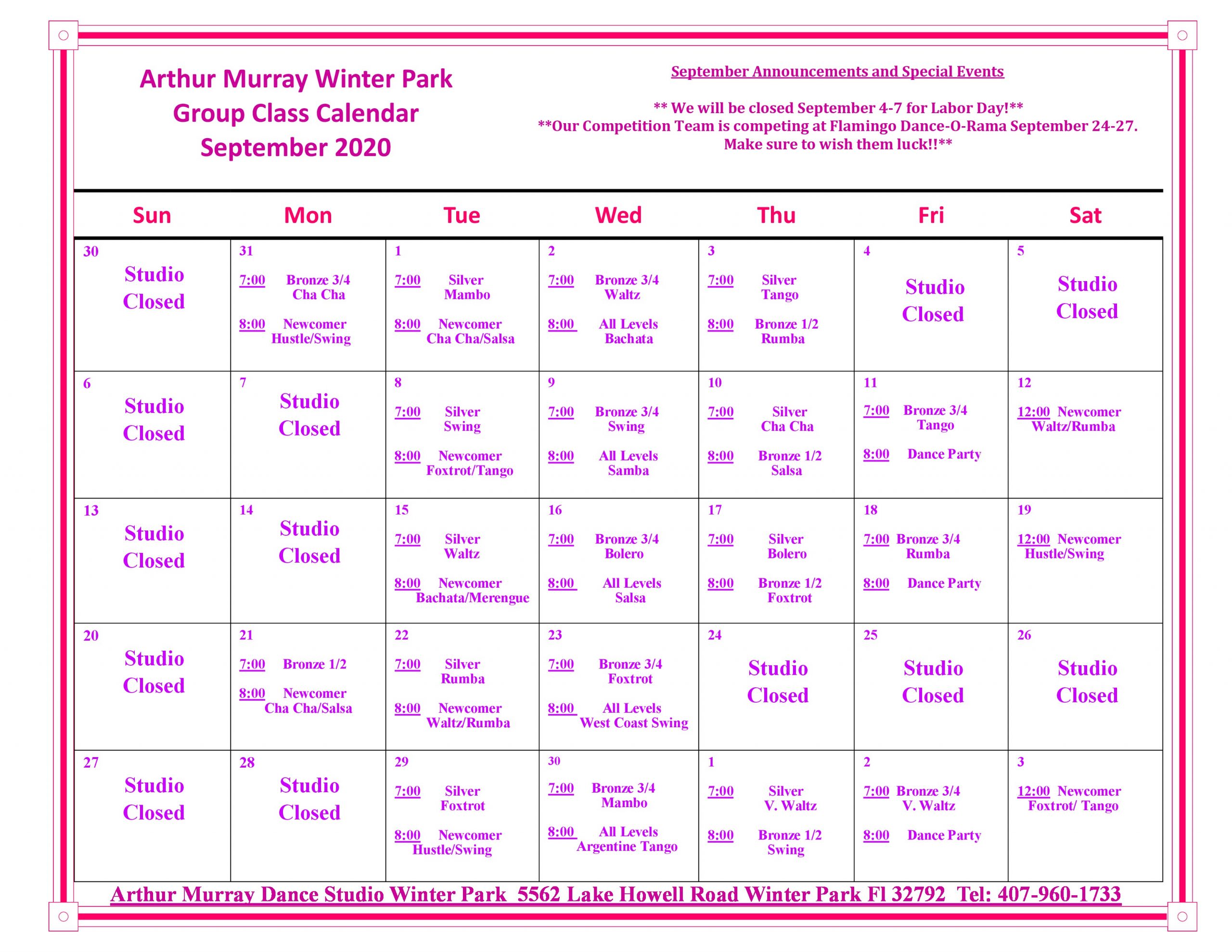 AM WinterPark September 2020 Calendar page 0 Arthur Murray Dance AM WinterPark September 2020 Calendar page 0 Arthur Murray Dance